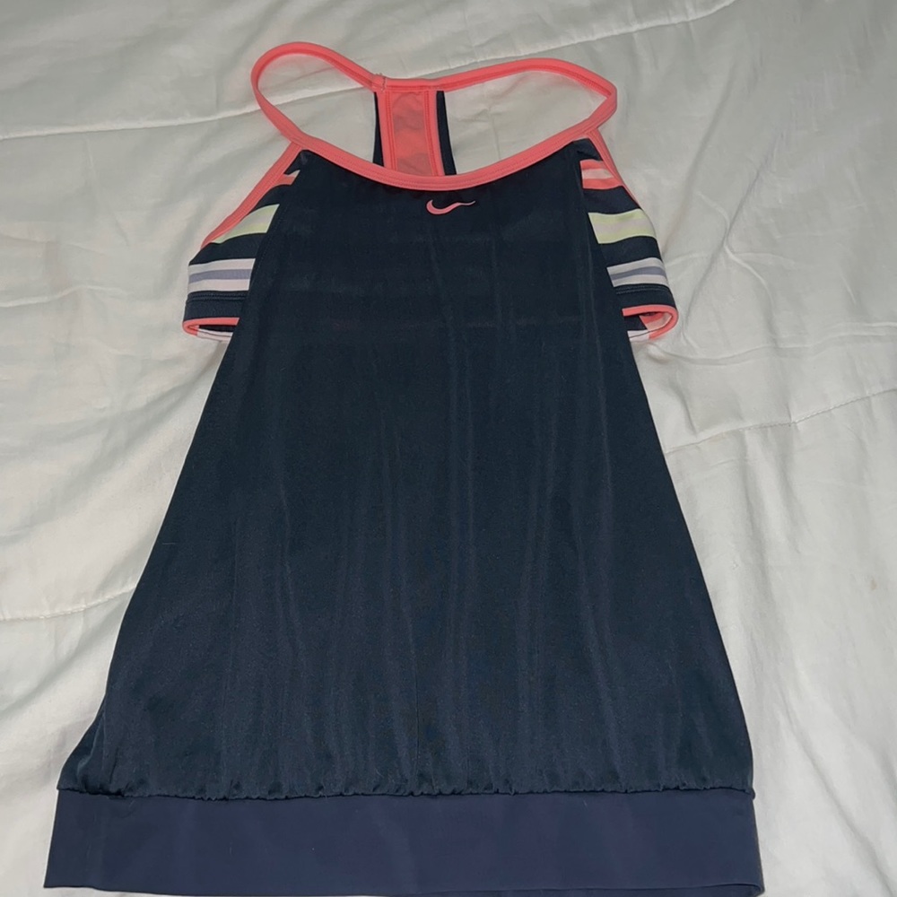 Y2K Nike Blue and Pink Sleeveless Tank Top Built In Striped bra Size Medium